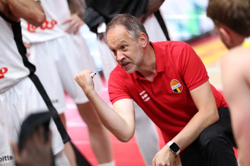 Belgium's head coach Julien Mahe gestures during a basketball match between Belgian national team Belgian Lions and France, Friday 03 July 2026 in Antwerp, qualifier 5/6 for the men's 2027 FIBA World Championships. BELGA PHOTO VIRGINIE LEFOUR