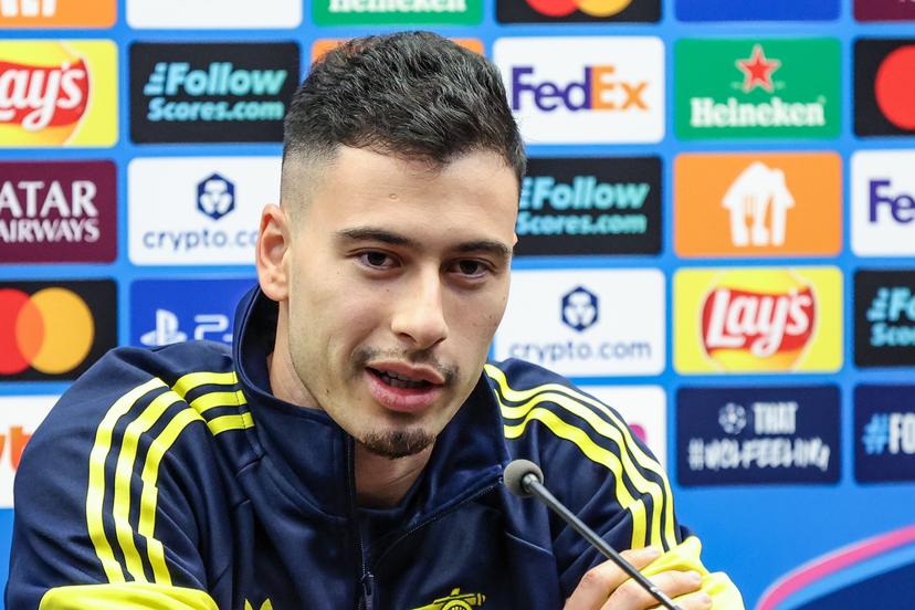 Arsenal's Gabriel Martinelli pictured during a press conference of English soccer team Arsenal F.C., on Tuesday 09 December 2025 in Brugge. The team is preparing for tomorrow's game against Belgian Club Brugge KV, on day six of the League phase of the UEFA Champions League tournament. BELGA PHOTO BRUNO FAHY