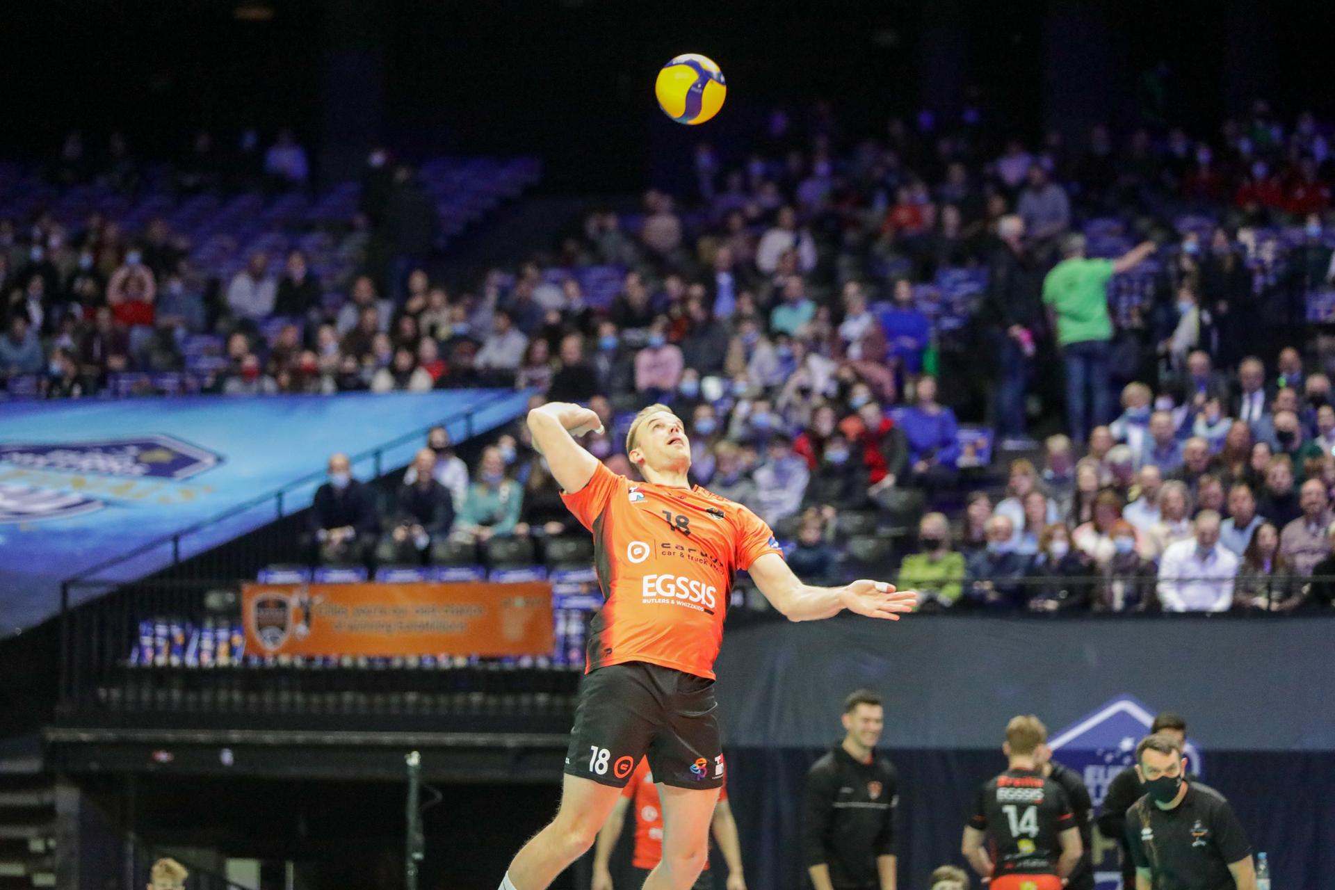 Gent's Martijn Colson pictured during the match between Caruur Volley Gent and Lindemans Aalst, the final match in the men Belgian volleyball cup competition, Sunday 27 February 2022 in Merksem, Antwerp. BELGA PHOTO MARIJN DE KEYZER
