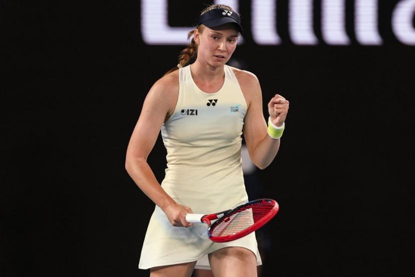 Kazakhstan's Elena Rybakina reacts after a point against USA's Jessica Pegula during their women's singles semi-final match on day twelve of the Australian Open tennis tournament in Melbourne on January 29, 2026.  IZHAR KHAN / AFP