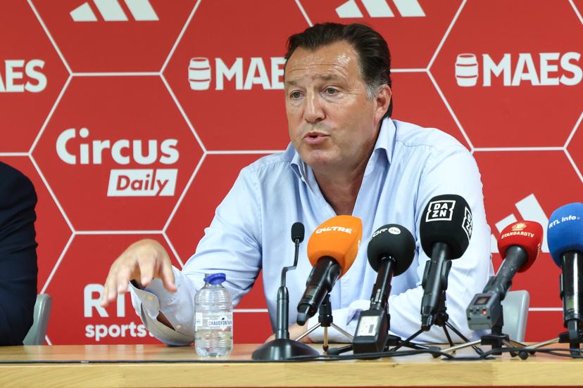 Standard's new sport director Marc Wilmots pictured during a press conference organized by Belgian soccer team Standard de Liege to introduce their new general manager and their new sporting director, Friday 16 May 2025 in Liege. BELGA PHOTO BRUNO FAHY