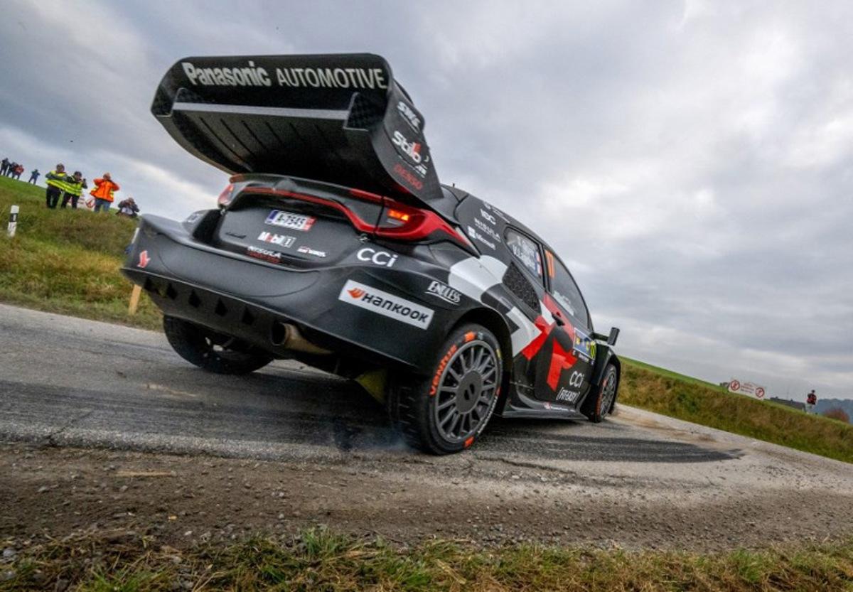 French driver Sebastien Ogier and co-driver Vincent Landais compete in their Toyota GR Yaris Rally1 car during day three of the FIA World Rally Championship WRC Central European Rally at the SS9 "Made in FRG" stage near Roehrnbach close to Passau, southern Germany on October 18, 2025.  Joe Klamar / AFP