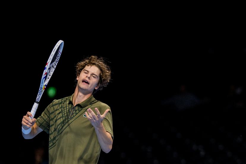 Belgian Alexander Blockx pictured in action during the European Open ATP tennis tournament in Brussels, on Monday 13 October 2025. This year's edition of the tournament is taking place from 12 to 19 October 2025. BELGA PHOTO JASPER JACOBS