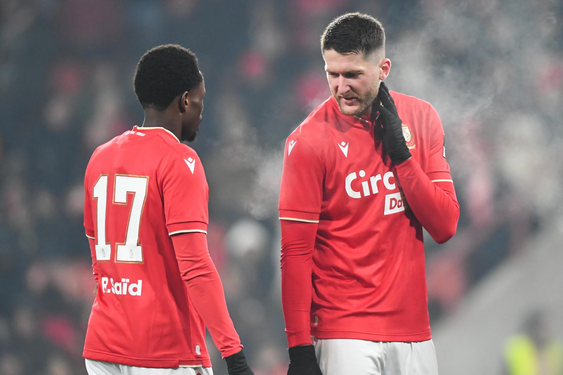 Standard' Rafiki Said and Standard's Thomas Henry pictured in action during a soccer match between Standard de Liege and Zulte Waregem, Friday 21 November 2025 in Liege, on day 15 of the 2025-2026 'Jupiler Pro League' first division of the Belgian championship. BELGA PHOTO JILL DELSAUX