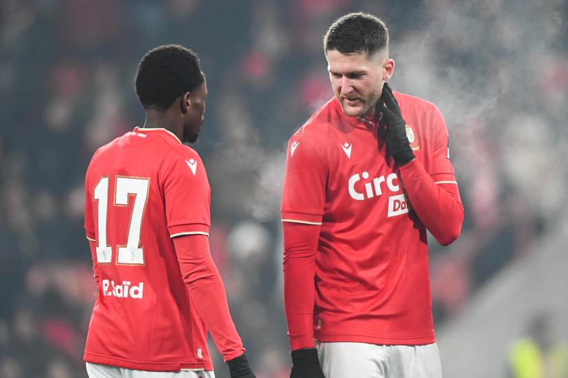Standard' Rafiki Said and Standard's Thomas Henry pictured in action during a soccer match between Standard de Liege and Zulte Waregem, Friday 21 November 2025 in Liege, on day 15 of the 2025-2026 'Jupiler Pro League' first division of the Belgian championship. BELGA PHOTO JILL DELSAUX