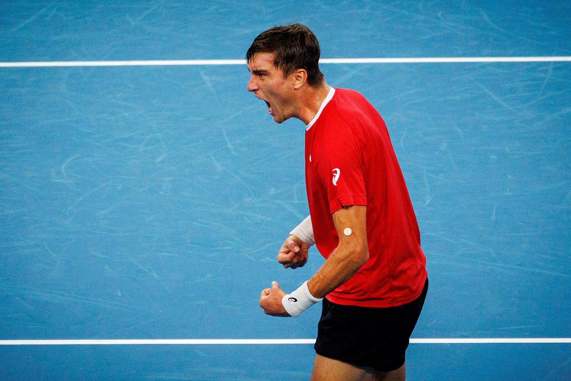 Belgian Raphael Collignon pictured in action duringa a tennis match between Belgian Collignon and Australian De Minaur, during the qualifier of the Davis Cup, Saturday 13 September 2025, in Sydney, Australia. Belgium and Australia will compete this weekend in the second round of the Davis Cup qualifiers. BELGA PHOTO PATRICK HAMILTON