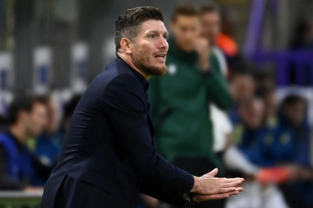 Union's Belgian head coach Sebastien Pocognoli shouts instructions to his players from the touchline during the UEFA Champions League, league phase - Matchday 2 football match between Royale Union Saint-Gilloise and Newcastle United FC at the RSC Anderlecht Stadium in Brussels on October 1, 2025.  JOHN THYS / AFP
