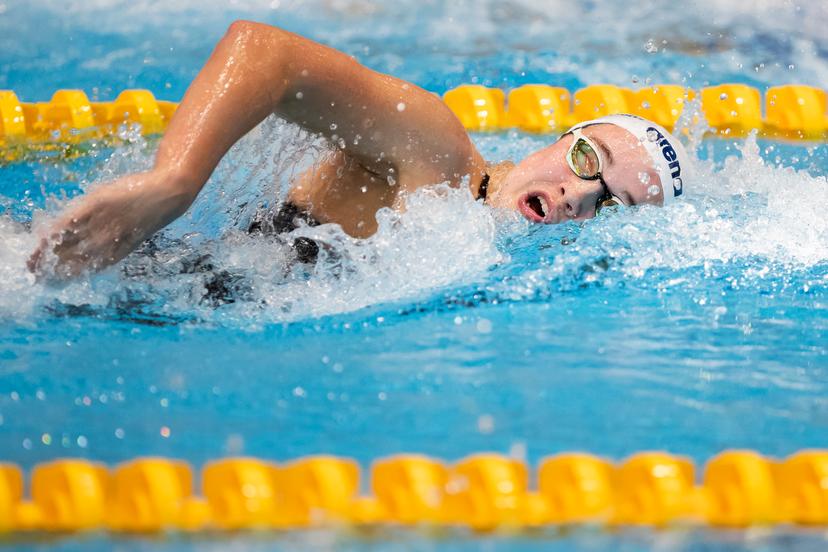 Belgian Camille Henveaux pictured in action during the women's 400m freestyle at the Belgian Swimming Championships, Sunday 21 April 2024 in Antwerp. BELGA PHOTO KRISTOF VAN ACCOM