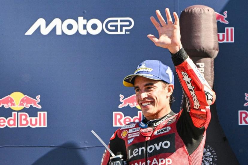 Ducati Lenovo Team's Spanish rider Marc Marquez celebrates his victory at the end of the San Marino Moto GP Grand Prix at the Misano World Circuit Marco Simoncelli, in Misano Adriatico, northern Italy on September 13, 2026.  Andreas SOLARO / AFP