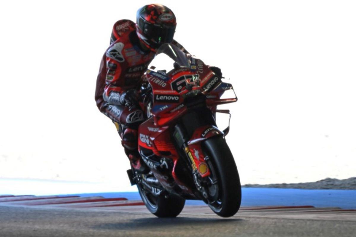 Ducati Lenovo Team rider Francesco Bagnaia of Italy rides his motorcycle during the MotoGP class practice session of the Japanese MotoGP Grand Prix at Mobility Resort Motegi in Motegi, Tochigi prefecture on September 27, 2025.  TOSHIFUMI KITAMURA / AFP