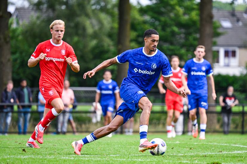 Gent's Aime Omgba pictured in action during a friendly game between KAA Gent and Dutch FC Twente, at the summer training camp of Belgian first division soccer team KAA Gent in De Lutte, Losser, the Netherlands on Saturday 18 July 2026, to prepare for the upcoming 2026-2027 season. BELGA PHOTO TOM GOYVAERTS