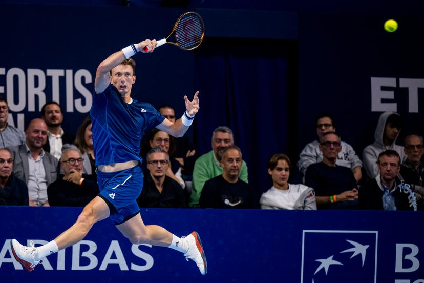 Czech Jiri Lehecka pictured in action during the European Open ATP tennis tournament in Brussels, on Saturday 18 October 2025. This year's edition of the tournament is taking place from 12 to 19 October 2025. BELGA PHOTO JASPER JACOBS