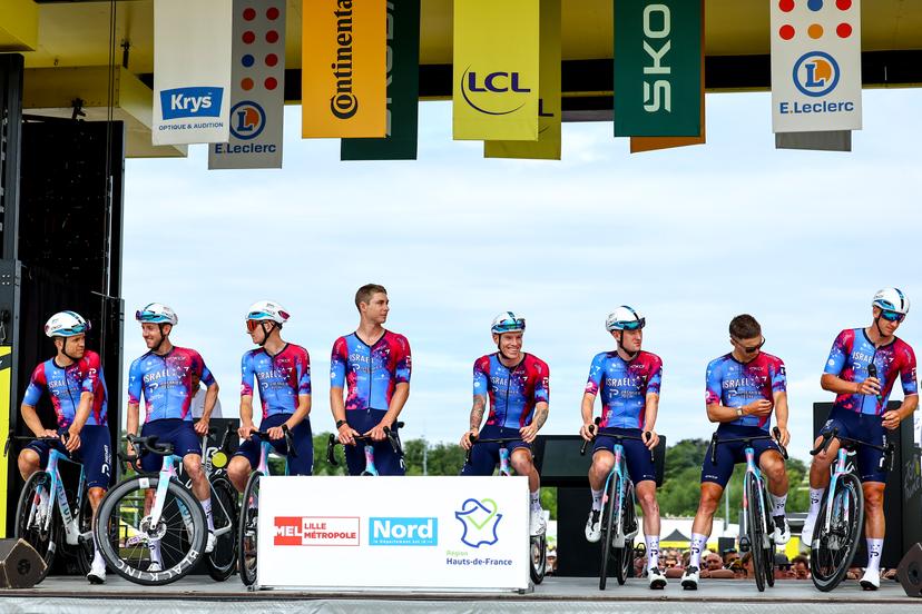 Israel-Premier Tech riders pictured ahead of the first stage, Lille Metropole to Lille Metropole (185 km), of the 2025 Tour de France cycling race, in Lille, France, on Saturday 05 July 2025. The 112th edition of the Tour de France starts on Saturday 5 July in Lille, France, and will finish in Paris, France on the 27th of July. BELGA PHOTO DAVID PINTENS