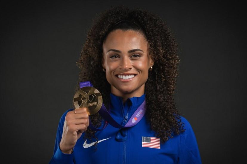 Gold medallist in women's 400m final US' athlete Sydney Mclaughlin-Levrone poses for portraits during a studio photo session on the sidelines the World Athletics Championships in Tokyo on September 19, 2025.  Andrej ISAKOVIC / AFP
