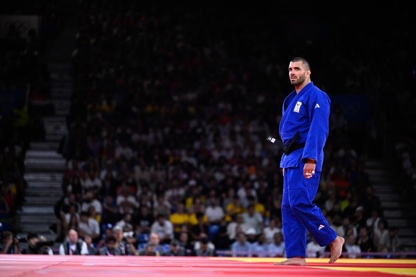Belgian judoka Toma Nikiforov looks dejected after losing a judo bout between Belgian Nikiforov and Kazach Sharkhan in the elimination round of 64 of the -100kg category of the men's judo competition at the Paris 2024 Olympic Games, on Thursday 01 August 2024 in Paris, France. The Games of the XXXIII Olympiad are taking place in Paris from 26 July to 11 August. The Belgian delegation counts 165 athletes competing in 21 sports. BELGA PHOTO JASPER JACOBS