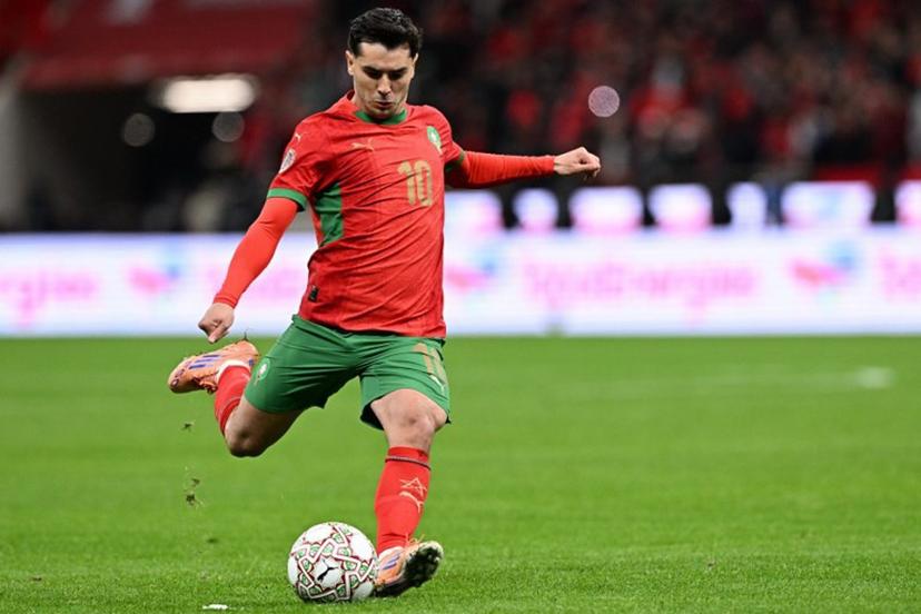 Morocco's forward #10 Brahim Diaz takes a free kick during the Africa Cup of Nations (CAN) Group A football match between Morocco and Mali at Prince Moulay Abdellah Stadium in Rabat on December 26, 2025.   Gabriel BOUYS / AFP