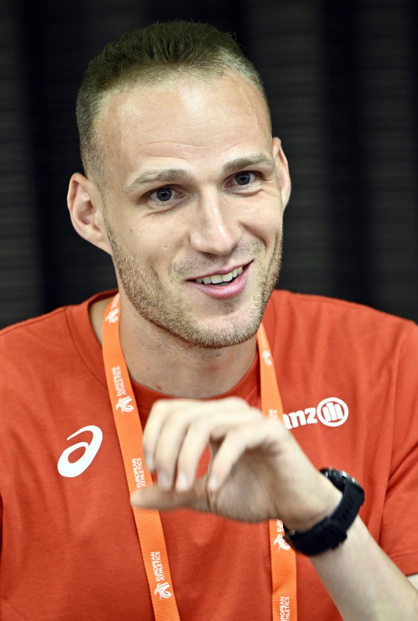 Belgian athlete Eliott Crestan pictured during a press conference before the European Athletics Championships (August 10¿18), in Birmingham, United Kingdom, on Saturday 8 August 2026. BELGA PHOTO ERIC LALMAND