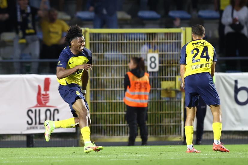 Union's Kevin Rodriguez celebrates after scoring during a soccer match between Royale Union Saint-Gilloise and Standard de Liege, Saturday 16 August 2025 in Brussels, on day 4 of the 2025-2026 'Jupiler Pro League' first division of the Belgian championship. BELGA PHOTO BRUNO FAHY