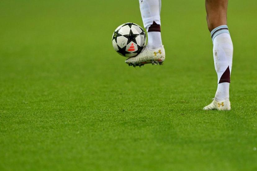 An Aston Villa player controls the ball during the UEFA Champions League, league phase day 4, football match between Club Brugge and Aston Villa at the Jan Breydelstadion in Bruges on November 6, 2024.  NICOLAS TUCAT / AFP
