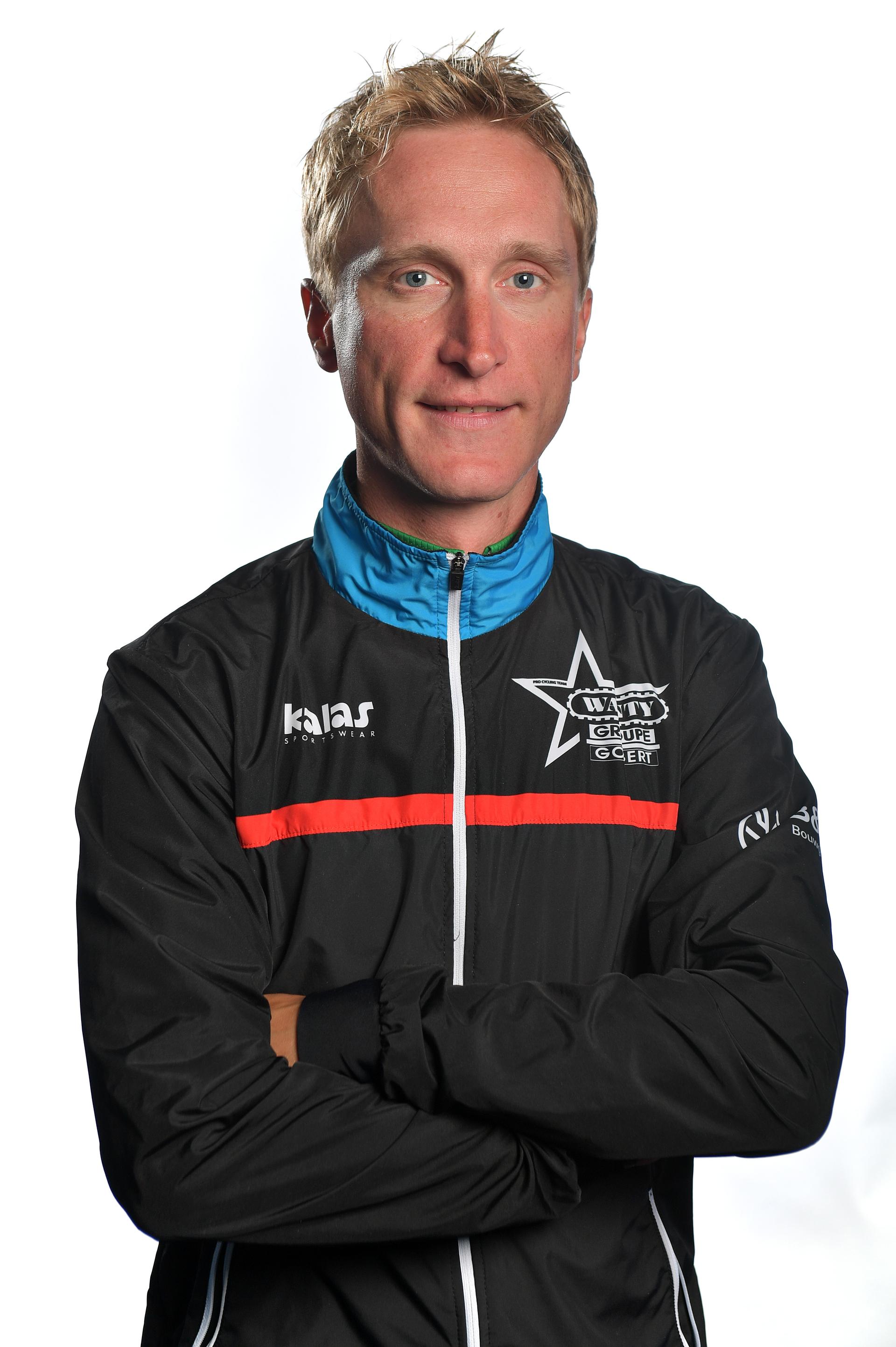 Italian Enrico Gasparotto of Wanty-Groupe Gobert poses for the photographer ahead of the presentation of the teams for the Baloise Belgium Tour cycling race, Tuesday 24 May 2016, in Beveren. BELGA PHOTO DAVID STOCKMAN