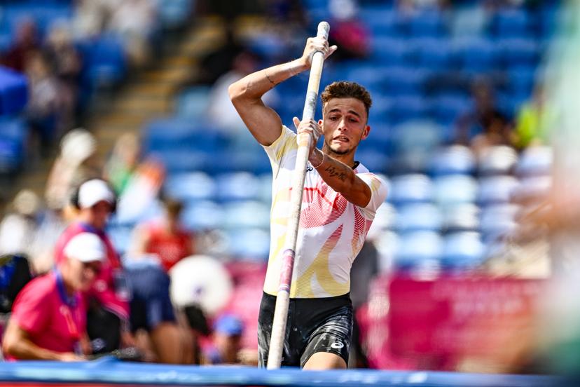 Belgian Ylio Philtjens pictured in action during the men's pole vault event on the fifth day of the European Athletics Championships (August 10-18) in Birmingham, United Kingdom, on Friday 14 August 2026. BELGA PHOTO ERIC LALMAND