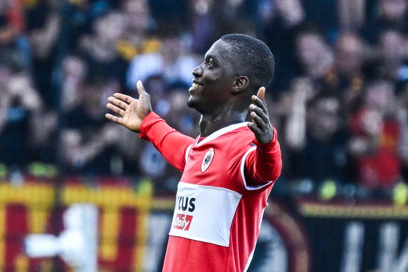 Antwerp's Mahamadou Doumbia celebrates after scoring during a soccer match between Royal Antwerp FC and KV Mechelen, Sunday 24 August 2025 in Antwerp, on day 5 of the 2025-2026 'Jupiler Pro League' first division of the Belgian championship. BELGA PHOTO TOM GOYVAERTS