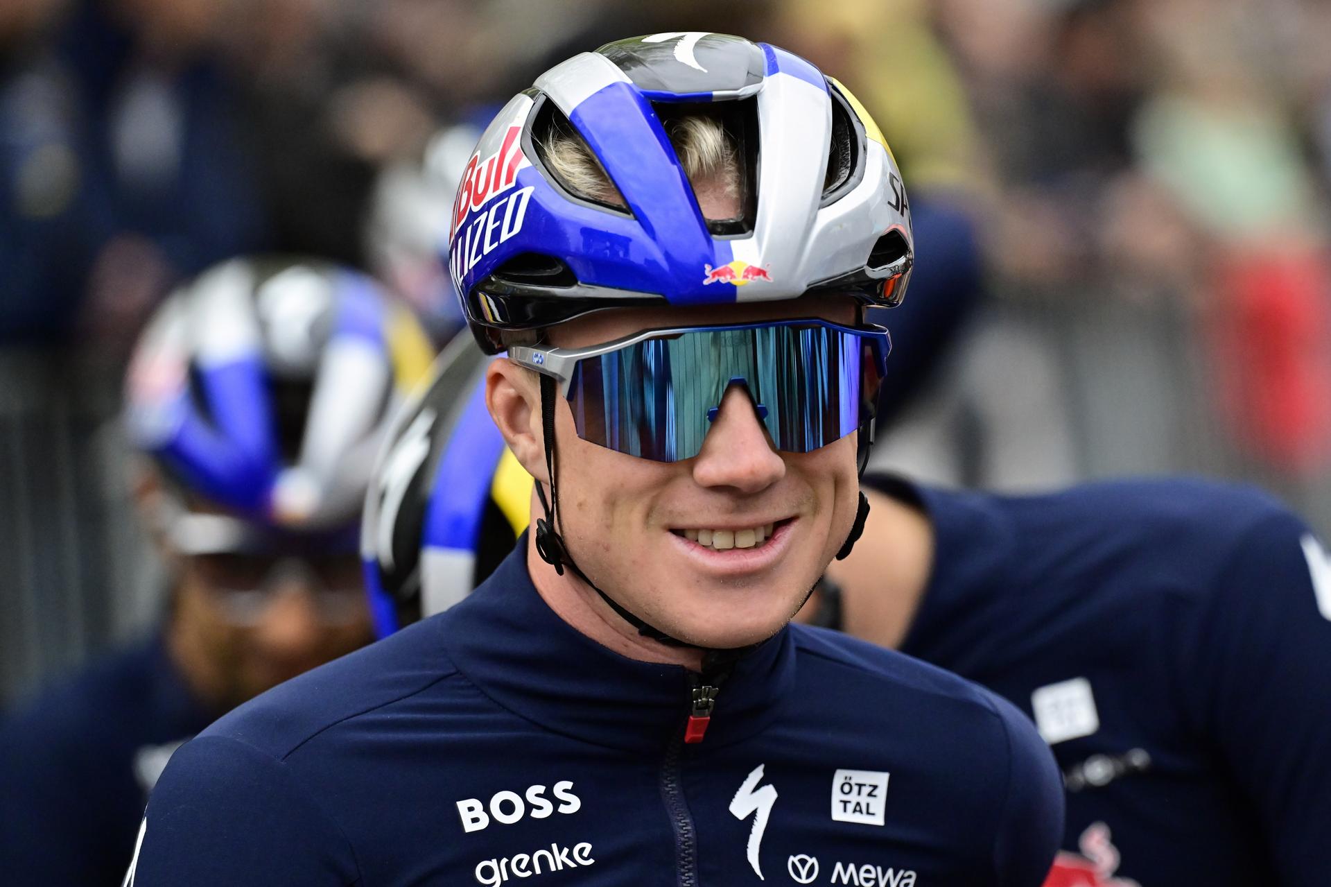Belgian Maxim Van Gils of RedBull-BORA-hansgrohe pictured at the start of the men's race of the 'La Fleche Wallonne', one day cycling race (Waalse Pijl - Walloon Arrow), 205,2 km from Ciney to Huy, Wednesday 23 April 2025. BELGA PHOTO DIRK WAEM