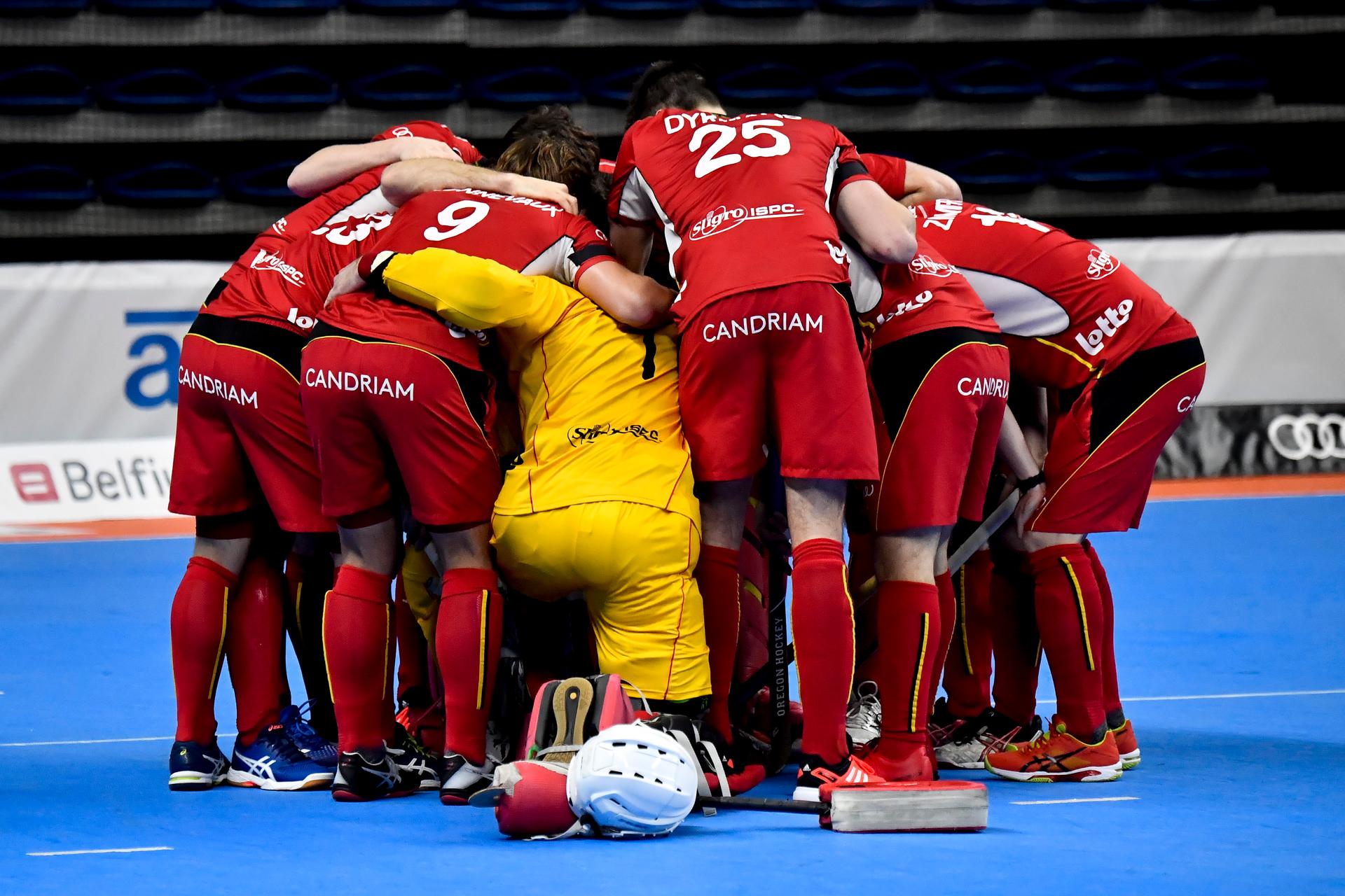 Belgian players pictured during the match between Russia and Belgium, in pool B at the EuroHockey Indoor Championship, in Antwerp, Friday 12 January 2018. BELGA PHOTO DIRK WAEM