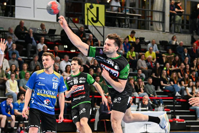 Hubo Handbal's Sebastien Danesi pictured in action during a handball game between Achilles Bocholt and HUBO Handbal, Saturday 04 April 2026, in Hasselt, the men's final of the Belgian handball cup. BELGA PHOTO JILL DELSAUX