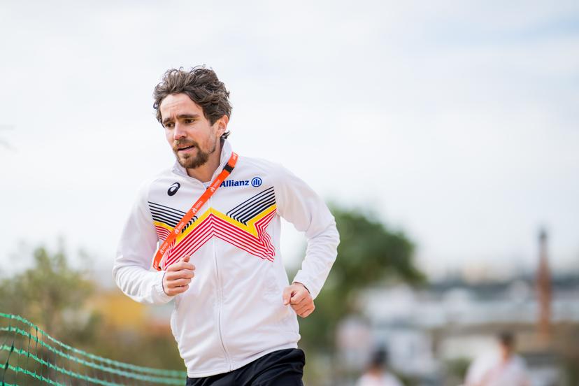 Belgian John Heymans pictured in action during a training session and track reconnaissance ahead of Tomorrow's 2025 SPAR European Cross Country Championships, in Lagoa, Portugal, Saturday 13 December 2025. BELGA PHOTO JASPER JACOBS