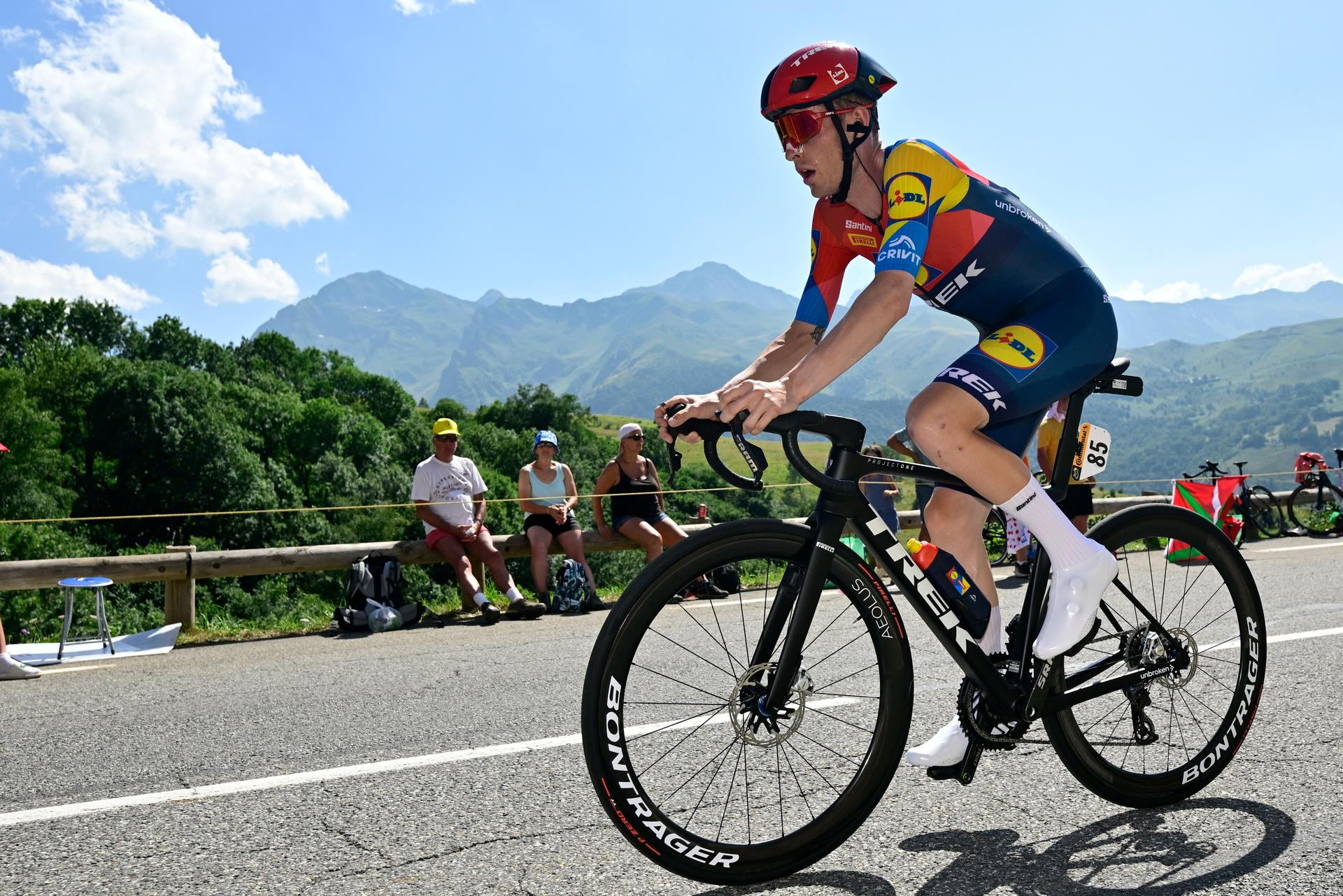 Danish Mattias Skjelmose of Lidl-Trek pictured in action during stage 13 of the 2025 Tour de France cycling race, an 11km individual time trial from Loudenvielle to Peyragudes, on Friday 18 July 2025 in France. The 112th edition of the Tour de France starts on Saturday 5 July in Lille, France, and will finish in Paris, France on the 27th of July.   BELGA PHOTO DIRK WAEM