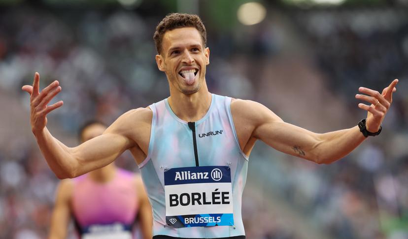 Belgian Dylan Borlee celebrates during the 49th edition of the Memorial Van Damme Diamond League athletics event in Brussels, Friday 22 August 2025. BELGA PHOTO VIRGINIE LEFOUR