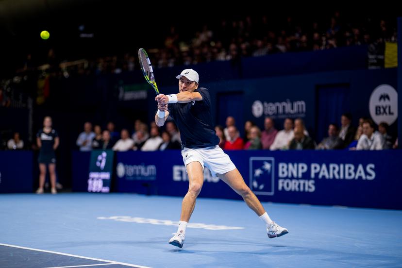 Belgian Raphael Collignon pictured in action during the European Open ATP tennis tournament in Brussels, on Saturday 18 October 2025. This year's edition of the tournament is taking place from 12 to 19 October 2025. BELGA PHOTO JASPER JACOBS