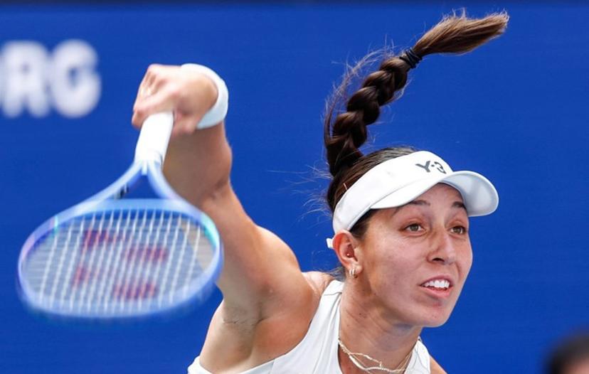 USA's Jessica Pegula serves to Czech Republic's Barbora Krejcikova during their women's quarter finals round on day ten of the US Open tennis tournament at the USTA Billie Jean King National Tennis Center in New York City on September 02, 2025.   Kena Betancur / AFP