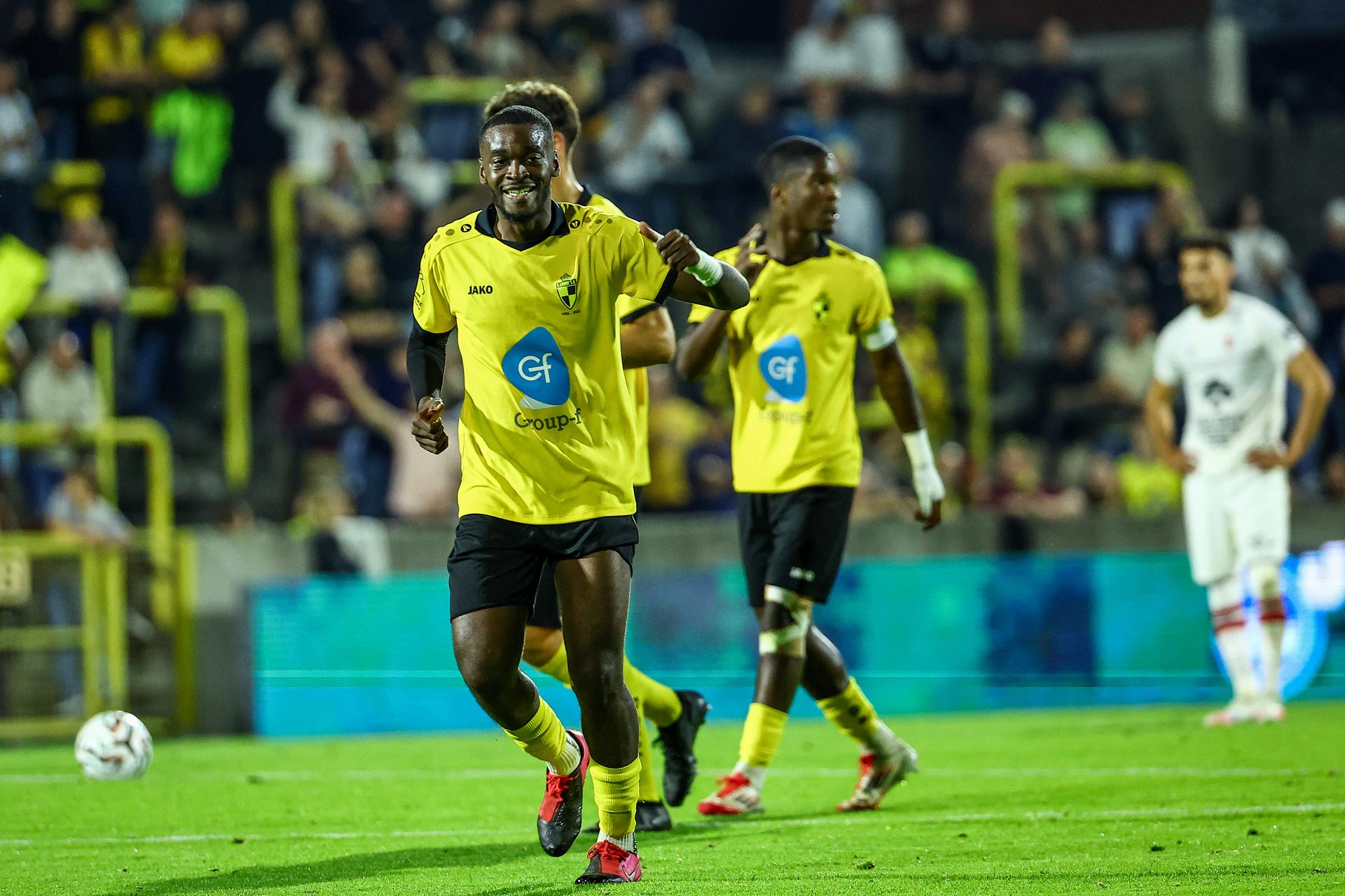 Lierse's Emmanuel Matuta celebrate after scoring during a soccer game between Lierse SK and RWDM Brussels, Friday 19 September 2025 in Lier, on day 6 of the 2025-2026 'Challenger Pro League' 1B second division of the Belgian championship. BELGA PHOTO DAVID PINTENS