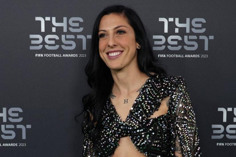 Spain and Tigres forward Jenni Hermoso poses upon arrival to attend the Best FIFA Football Awards 2023 ceremony in London on January 15, 2024.  Adrian DENNIS / AFP