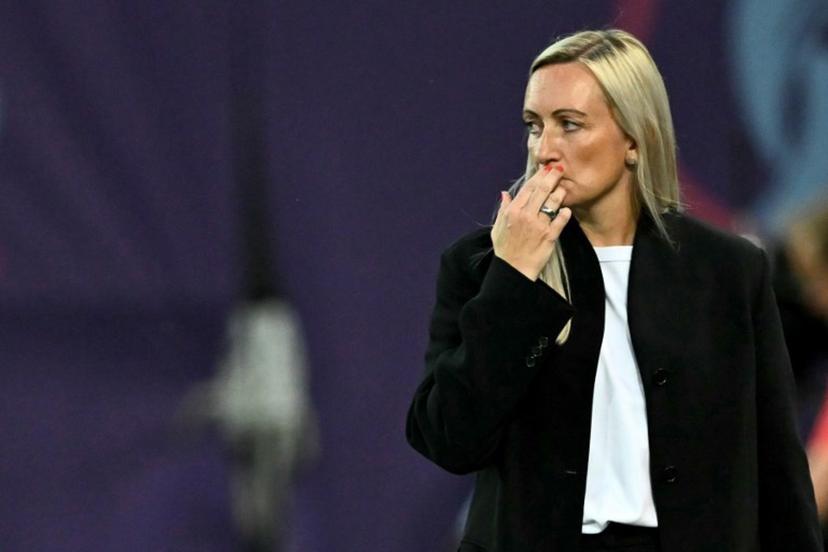 Belgium's Icelandic coach Elisabet Gunnarsdottir looks on during the UEFA Women's Euro 2025 Group B football match between Portugal and Belgium at the Stade de Tourbillon in Sion, on July 11, 2025.  Fabrice COFFRINI / AFP