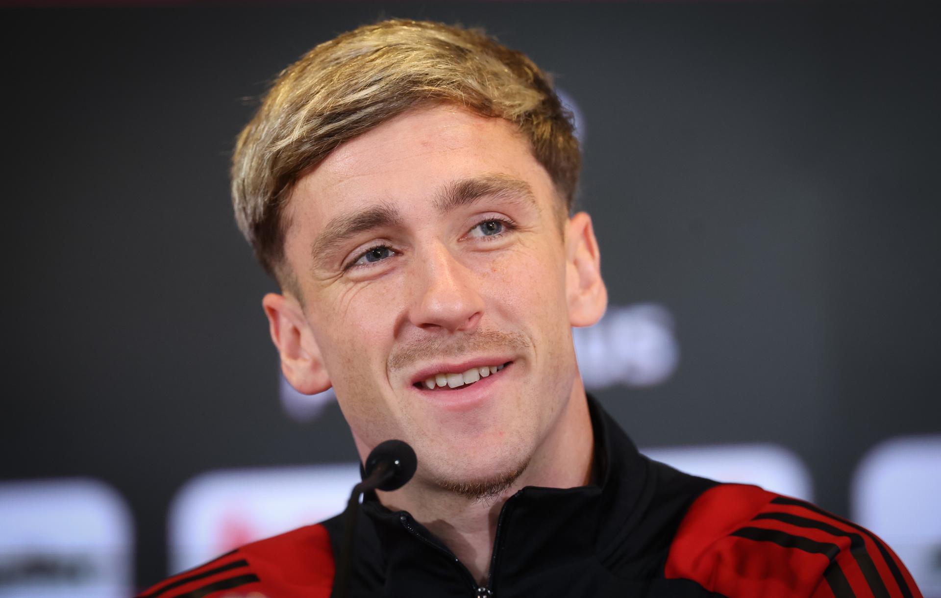 Belgium's Alexis Saelemeakers pictured during a press conference of the Red Devils, the Belgian national soccer team, at the Proximus Basecamp in Tubize, Tuesday 03 June 2025. The team is preparing for the World Cup 2026 qualifiers against Northern Macedonia (06/06) and Wales (09/06). BELGA PHOTO VIRGINIE LEFOUR