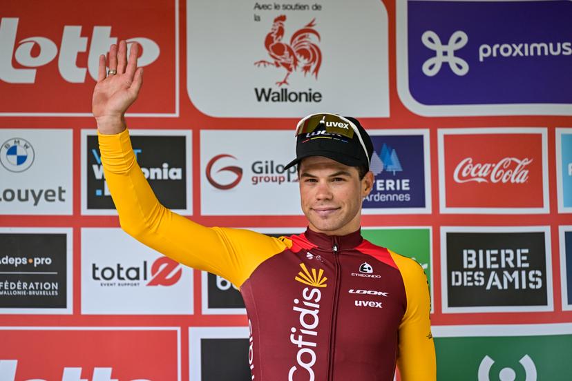 Belgian Milan Fretin of Cofidis pictured on the podium after the one day cycling race Grand Prix de Wallonie 2026 (196,8 km), in Namur, on Wednesday 16 September 2026.  BELGA PHOTO DAVID PINTENS