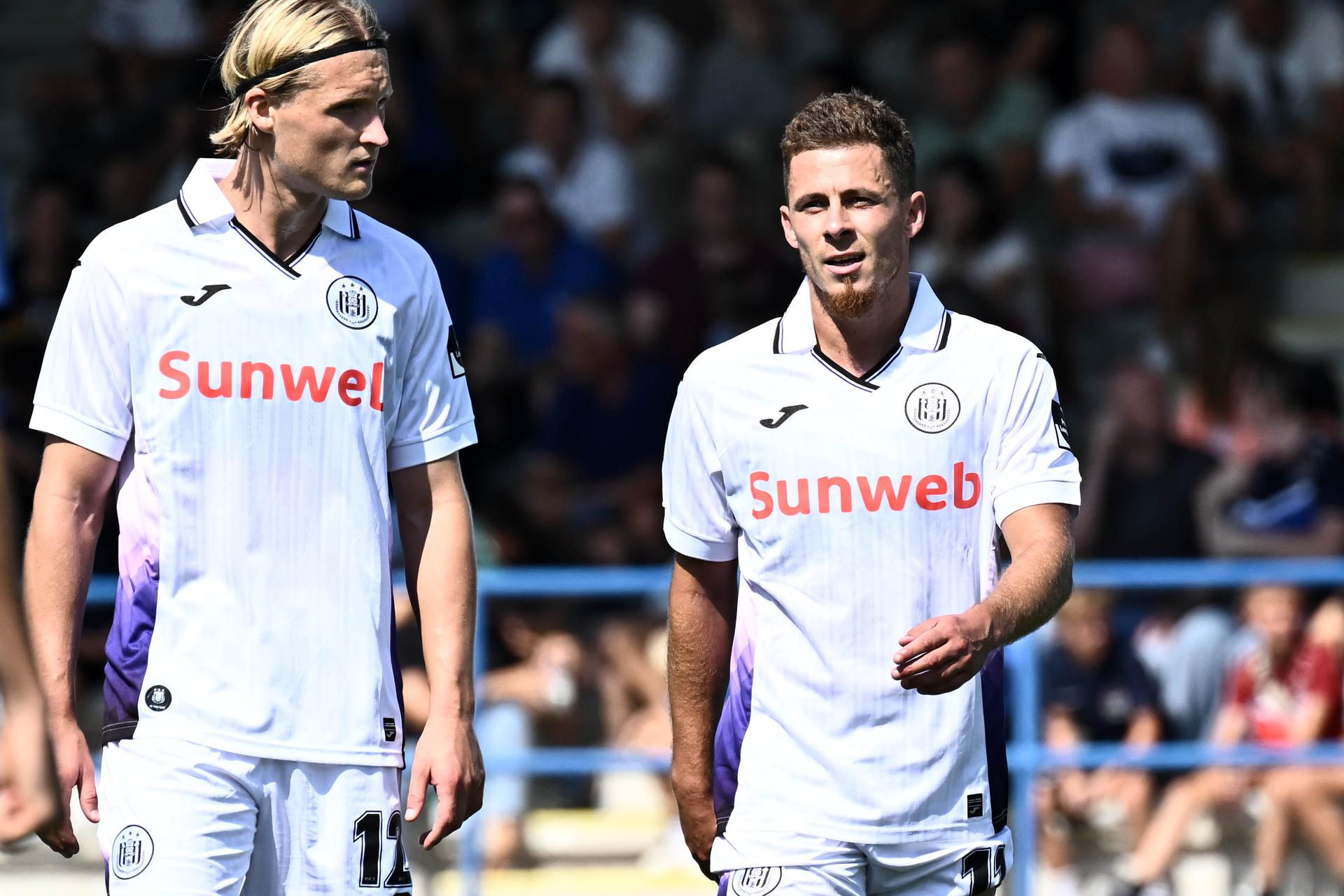 Anderlecht's Thorgan Hazard and pictured after scoring the 0-2 goal during a soccer match between FCV Dender EH and RSC Anderlecht, Sunday 17 August 2025 in Denderleeuw, on day 4 of the 2025-2026 'Jupiler Pro League' first division of the Belgian championship. BELGA PHOTO MAARTEN STRAETEMANS