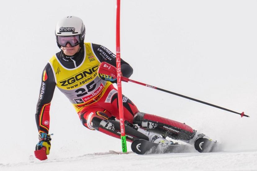 Belgium's Armand Marchant competes in the first run of the Men's Slalom event of the Saalbach 2025 FIS Alpine World Ski Championships in Hinterglemm on February 16, 2025.  Dimitar DILKOFF / AFP
