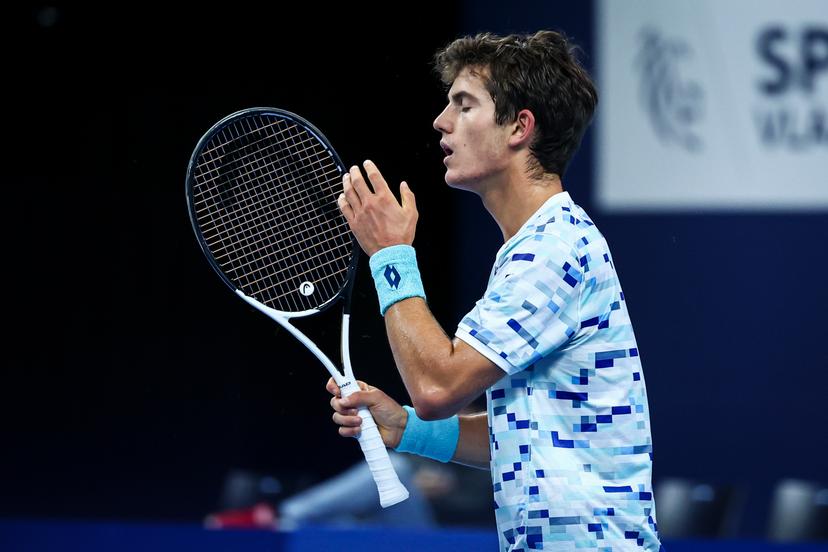 Belgian Gilles-Arnaud Bailly looks dejected during a tennis match in the round of 32 of the singles competition at the ATP European Open Tennis tournament in Antwerp, Wednesday 16 October 2024. BELGA PHOTO DAVID PINTENS