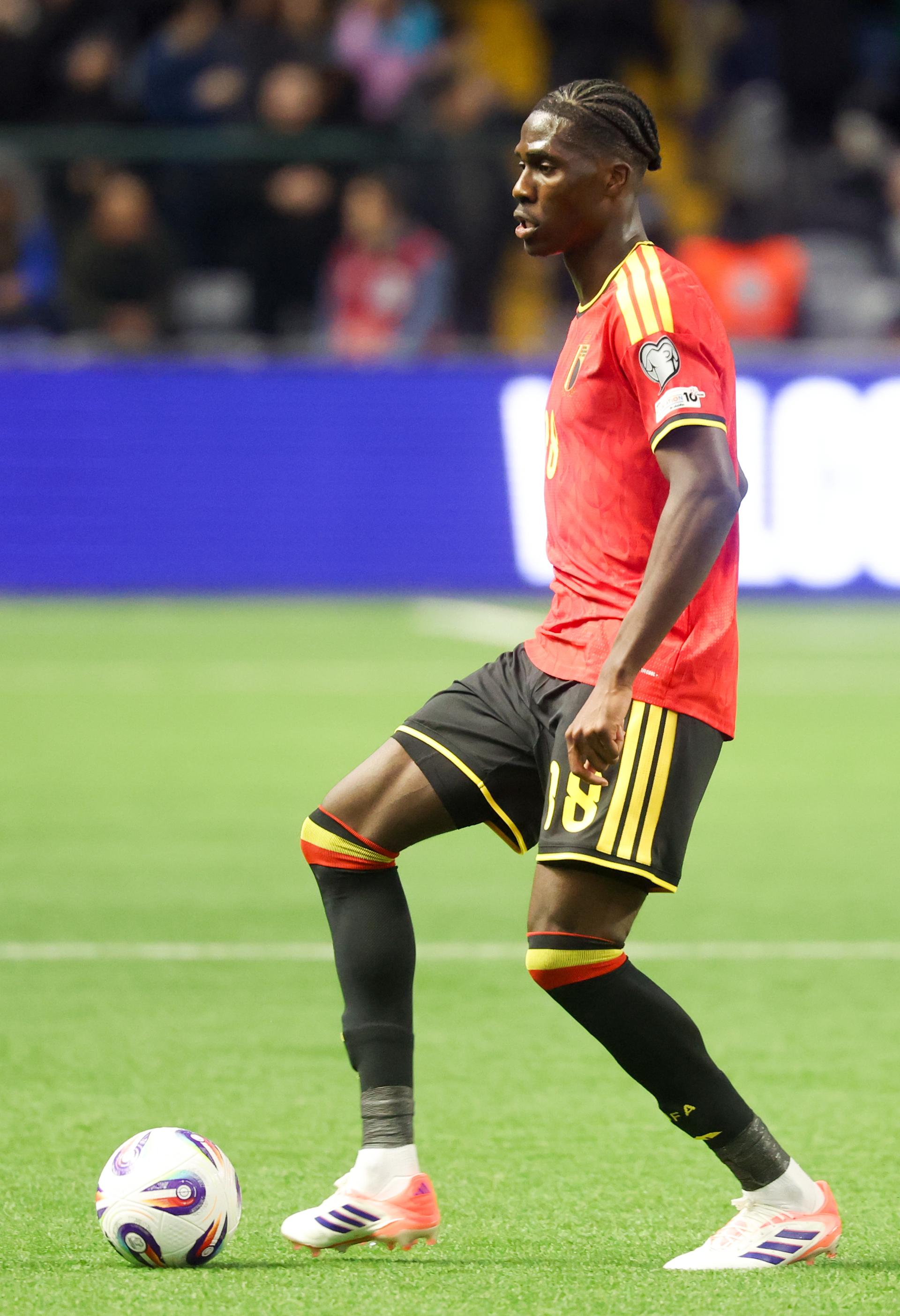 Belgium's Amadou Onana pictured in action during a soccer game between Kazakhstan and Belgium's Red Devils, Saturday 15 November 2025 in Astana, Kazakhstan, qualification game 7/8 for the 2026 FIFA World Cup. BELGA PHOTO VIRGINIE LEFOUR