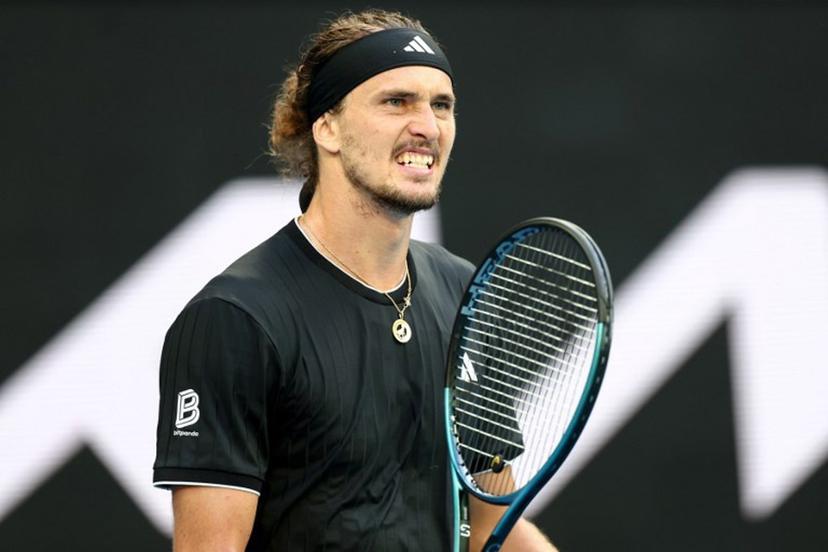 Germany's Alexander Zverev reacts after a point against Argentina's Francisco Cerundolo during their men's singles match on day eight of the Australian Open tennis tournament in Melbourne on January 25, 2026.  IZHAR KHAN / AFP