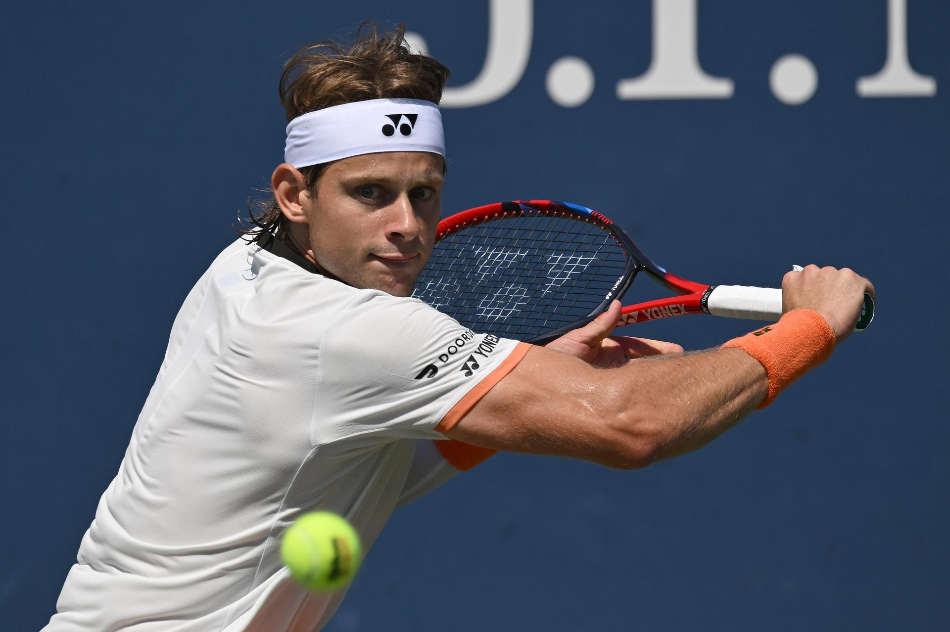 Belgian Zizou Bergs pictured in action during a tennis match against Taiwanese Tseng, in the first round of the men's singles of the 2025 US Open Grand Slam tennis tournament in New York City, USA, Monday 25 August 2025. BELGA PHOTO TONY BEHAR