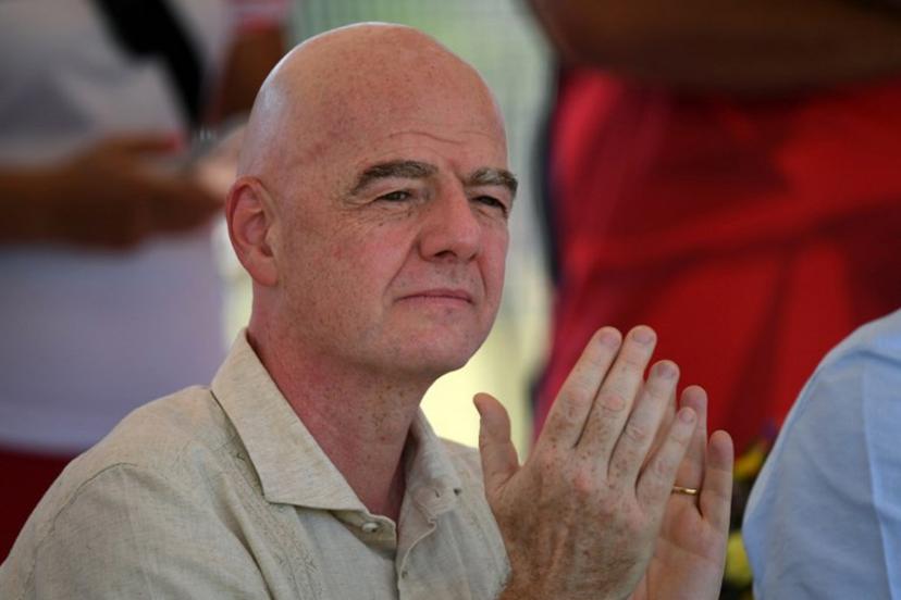 FIFA's president Gianni Infantino applauds during a visit to a sports complex in Cali, Colombia, on August 7, 2026.   Jaime SALDARRIAGA / AFP