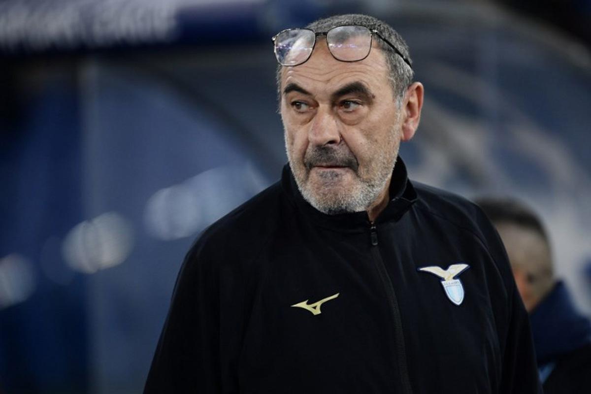 Lazio's Italian headcoach Maurizio Sarri looks on during the UEFA Champions League last 16 first leg between Lazio and Bayern Munich at the Olympic stadium on February 14, 2024 in Rome.  Filippo MONTEFORTE / AFP