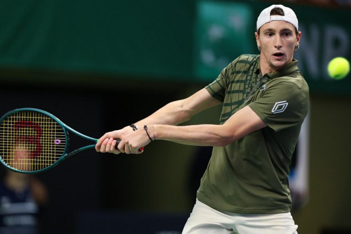 France's Ugo Humbert returns the ball to Norway's Casper Ruud (not in picture) during the singles final match of the BNP Paribas Nordic Open tennis tournament at the Royal Swedish Tennis Hall in Stockholm, Sweden, on October 19, 2025.  Nils Petter NILSSON / TT News Agency / AFP