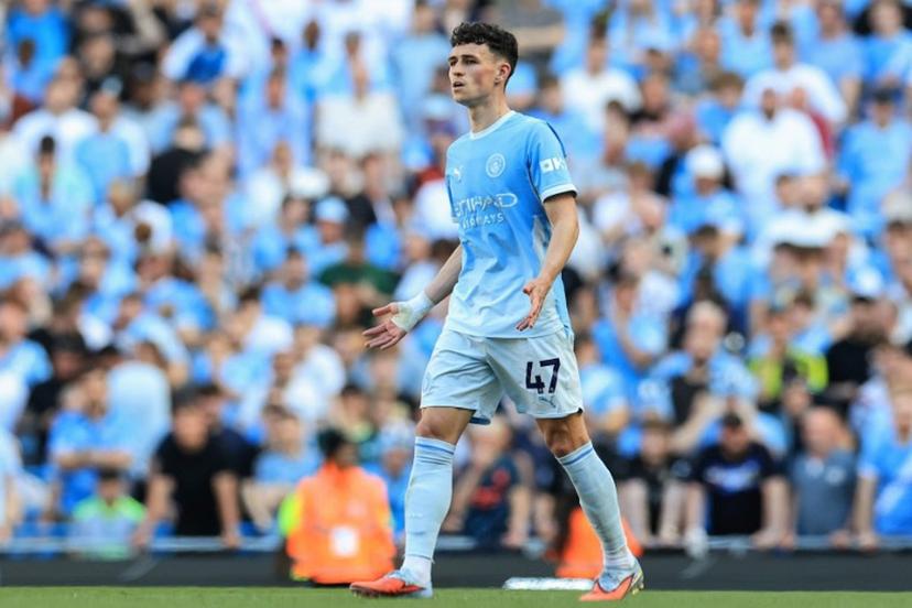 Manchester City's English midfielder #47 Phil Foden reacts after being ruled offsides during the English Premier League football match between Manchester City and Aston Villa at the Etihad Stadium in Manchester, north west England, on May 24, 2026.  Darren Staples / AFP