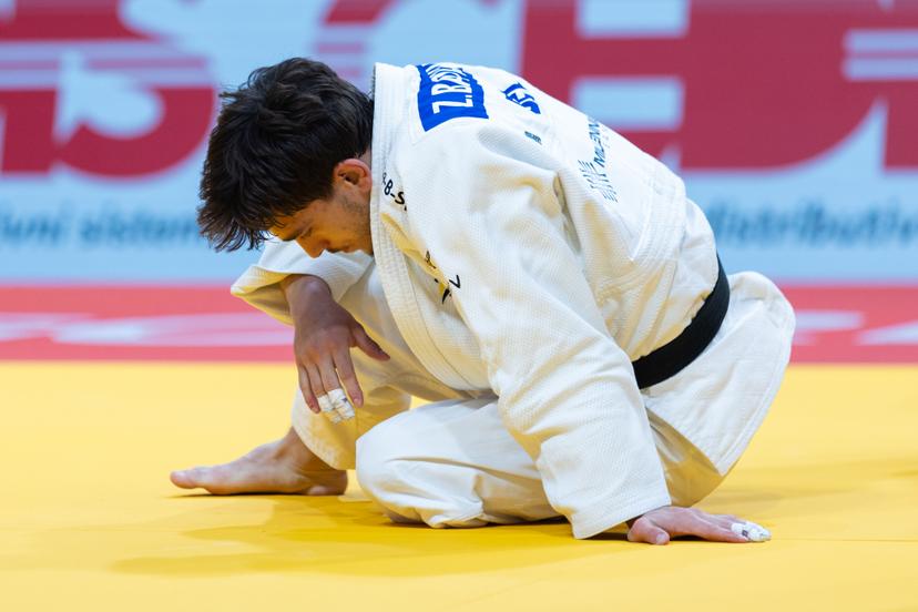 Belgian Zelemkhan Batchaev and pictured after a fight in the Men -73kg, at the European Judo Championships in Podgorica, Montenegro, on Thursday 24 April 2025. The tournament is taking place from 23 tot 27 April 2025. BELGA PHOTO NIKOLA KRISTC